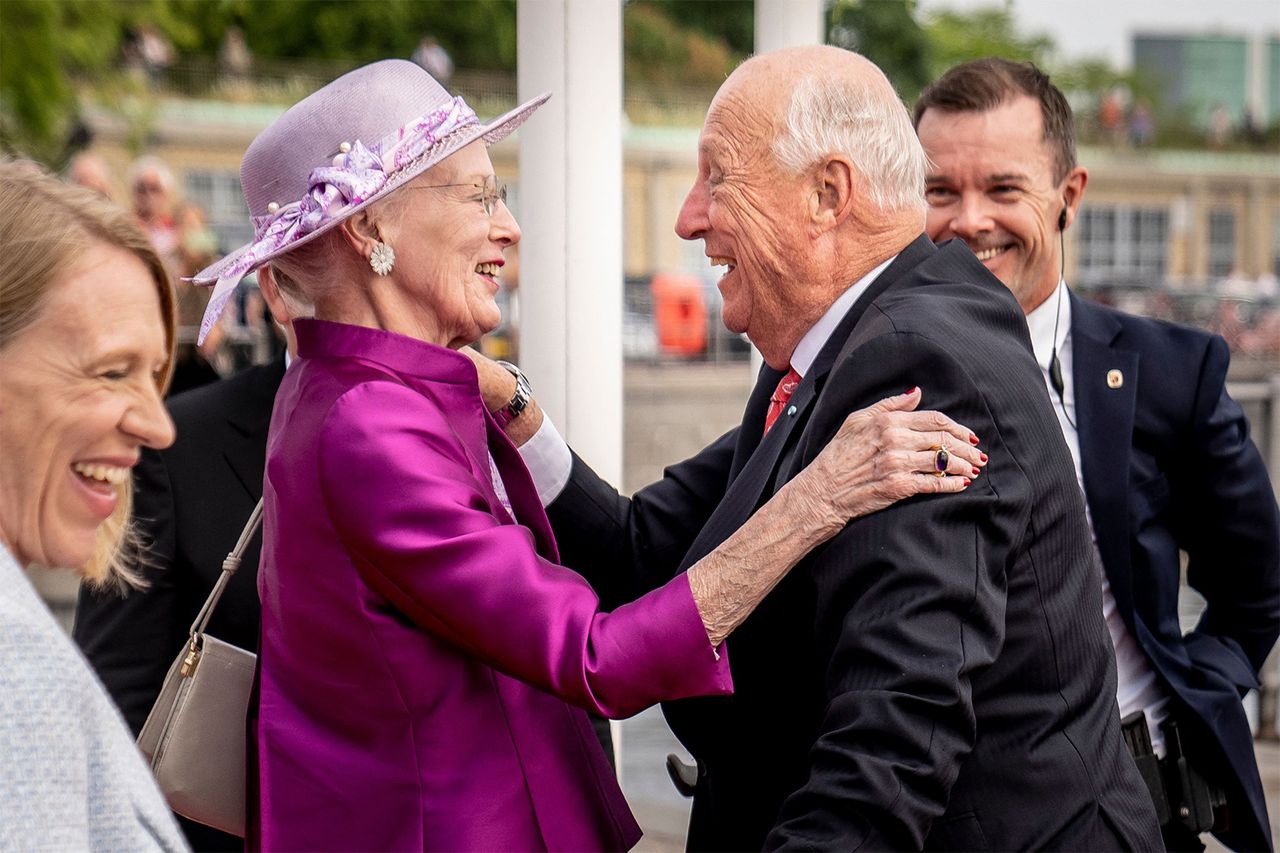 Queen Margrethe II of Denmark (2ndL) and King Harald V of Norway Queen Margrethe of Denmark receives King Harald of Norway at Toldboden in Copenhagen, Denmark, on June 15, 2023.Credit: MADS CLAUS RASMUSSEN/Ritzau Scanpix/AFP/Getty