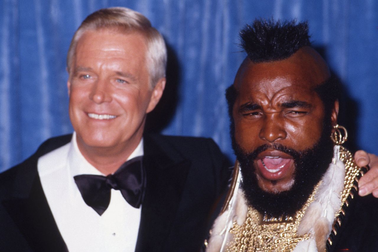PASADENA, CA - SEPTEMBER 25: (L) Actors George Peppard and Mr. T attend the 35th Annual Primetime Emmy Awards held at the Pasadena Civic Auditorium on September 25, 1983 in Pasadena, California. George Peppard and Mr. T at the Primetime Emmys in 1983Credit: Joan Adlen/Getty