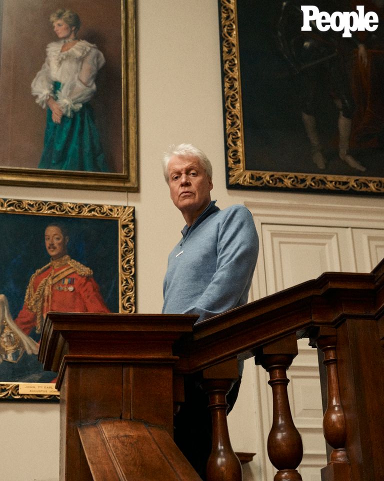 Charles Spencer photographed at Althorp at Charles and Diana's childhood ancestral home in Northampton, England on September 16, 2026. Charles Spencer photographed on the grand staircase at Althorp beneath a portrait of his sister Princess Diana.Credit: Matt Holyoak