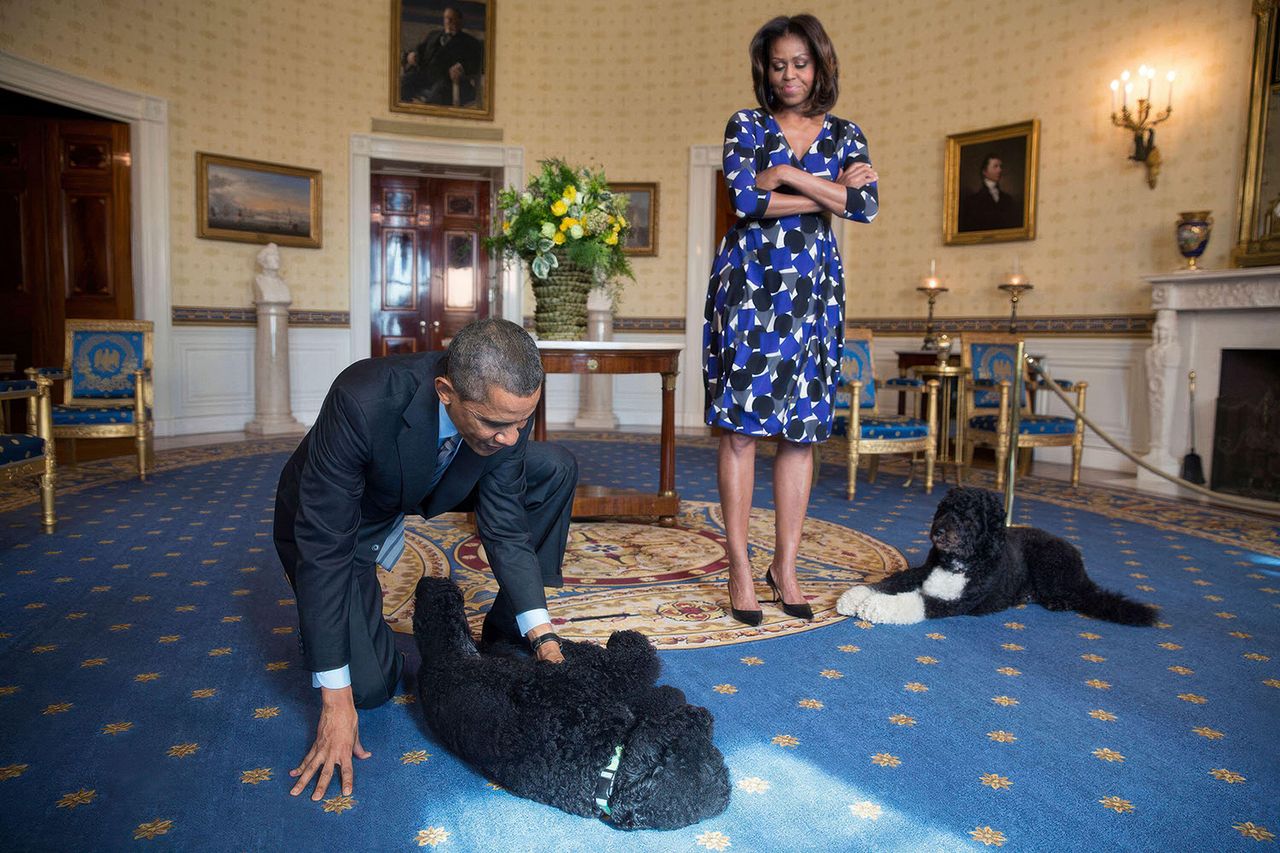Barack and Michelle Obama with their dogs Sunny and Bo in 2013Credit: Official White House Photo by Pete Souza via Alamy