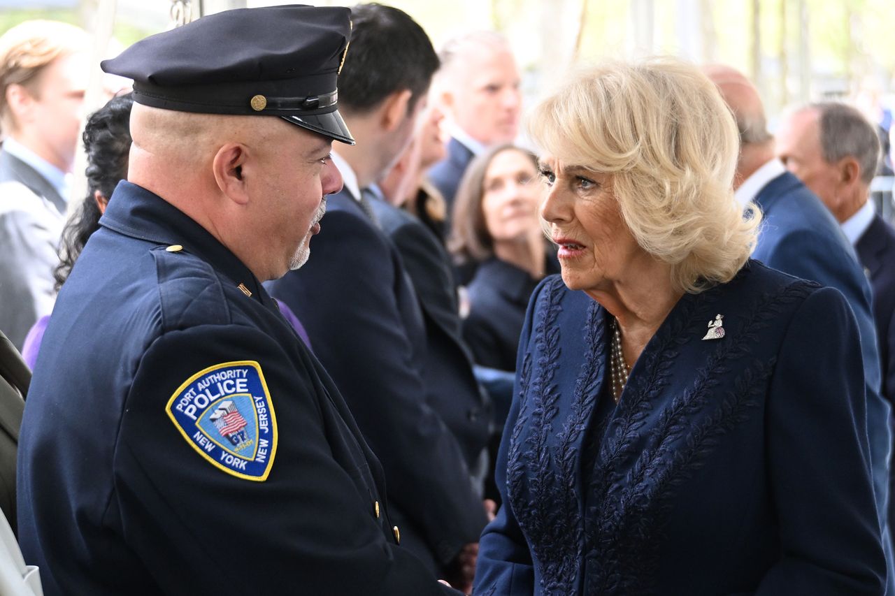 Will Jimeno and Queen Camilla shake hands during a ceremony at the National September 11 Memorial on April 29, 2026Credit: Samir Hussein- Pool/Getty