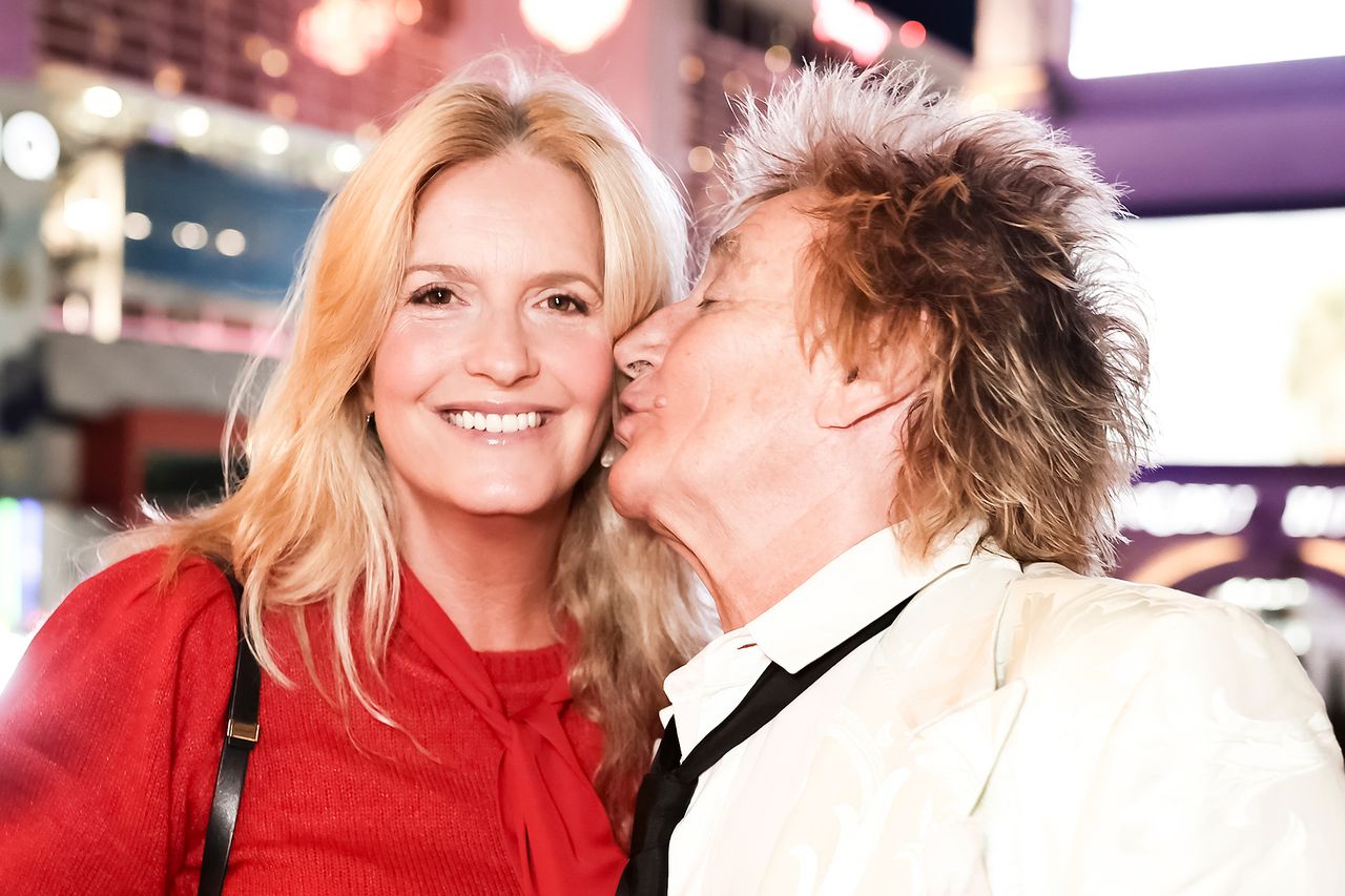 Lady Penny Lancaster Stewart and Sir Rod Stewart attend Haute Living celebrating Sir Rod Stewart with The Singapore Tourism Board and artist Johnathan Schultz at Sushi Roku's Off The Grid at The Forum Shops at Caesars on November 18, 2023 in Las Vegas, Nevada. Rod Stewart and Penny Lancaster in 2023Credit: Greg Doherty/Getty