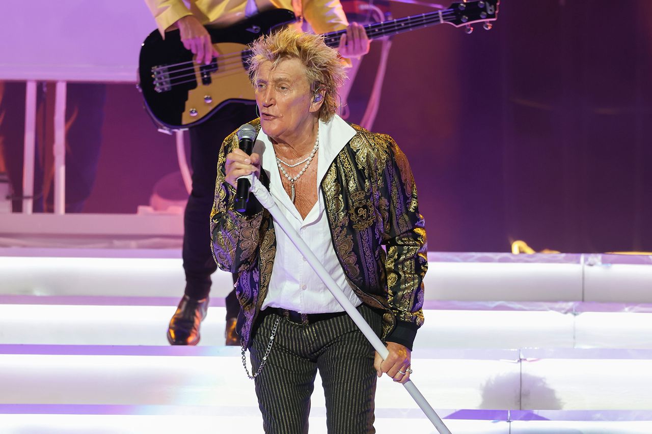 Rod Stewart performing on stage with a microphone and a stand Rod Stewart in July 2026Credit: Kevin Mazur/Getty