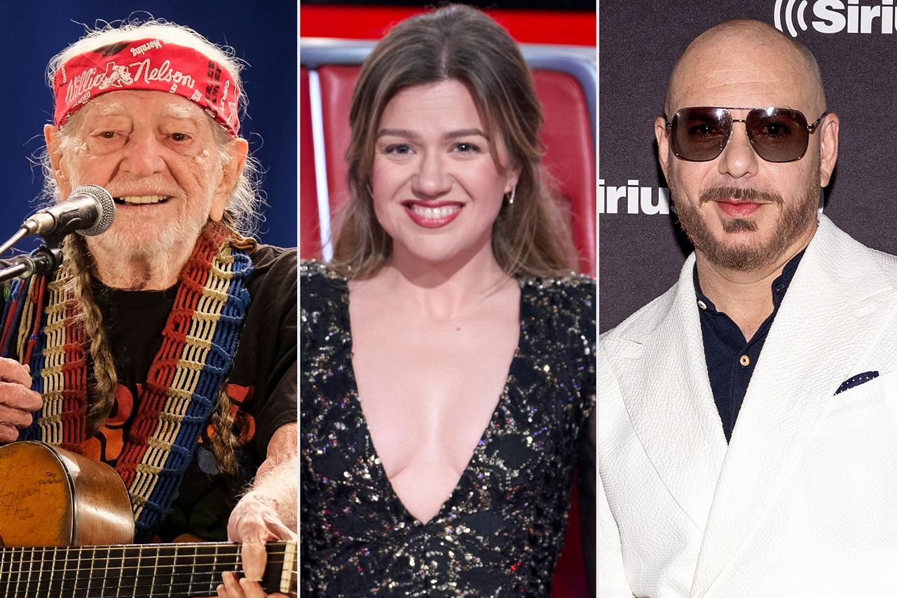 Willie Nelson, Kelly Clarkson, PitbullCredit: Carter Smith/Bloomberg via Getty; Tyler Golden/NBC; Emma McIntyre/Getty