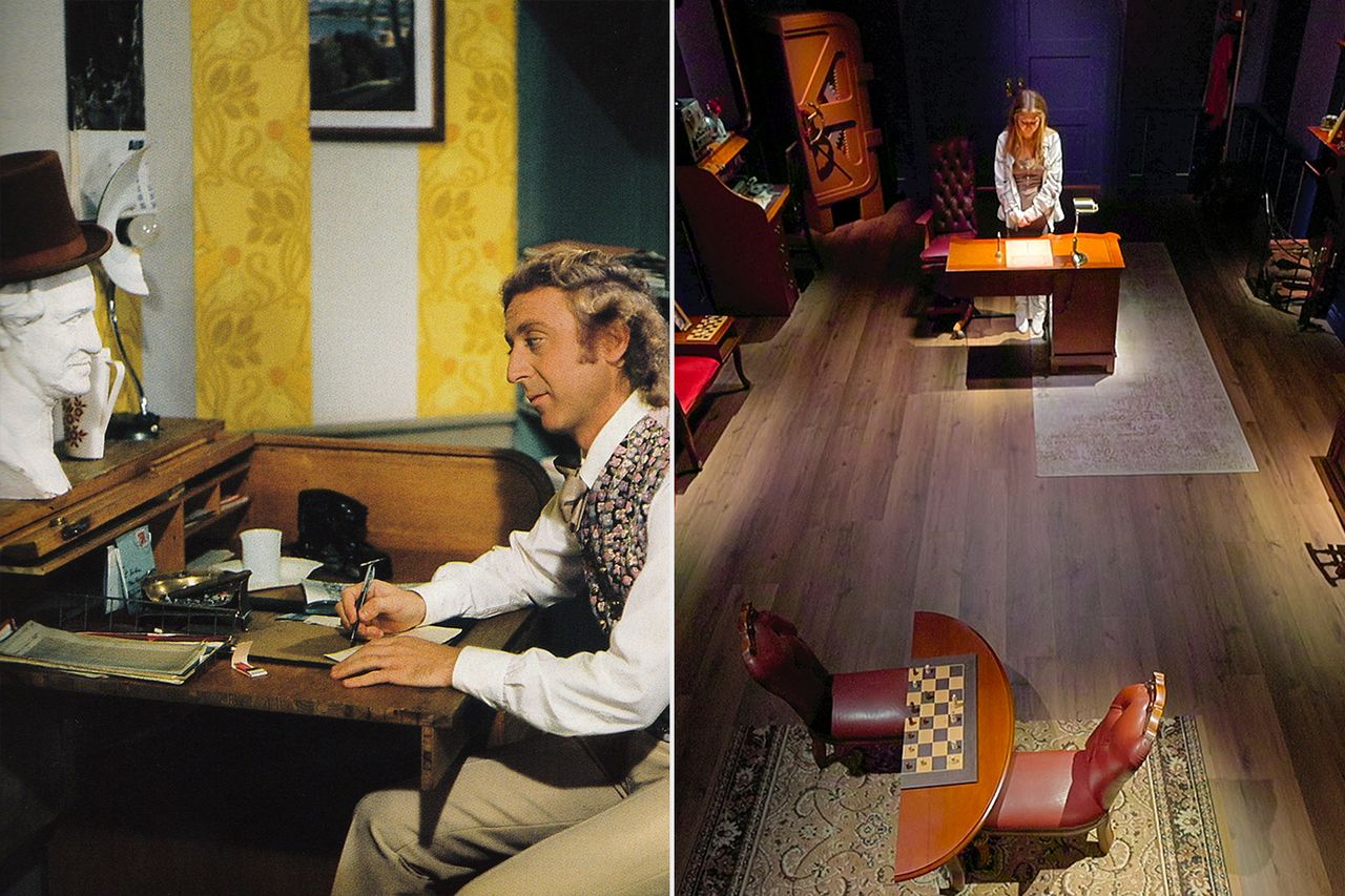 Gene Wilder in Willy Wonka and The Chocolate Factory; Taylor in episode 103 of Wonka’s The Golden Ticket Wonka’s office in ‘Willy Wonka’; Wonka’s office in ‘Wonka’s the Golden Ticket’Credit: Wolper/Warner Bros/Kobal/Shutterstock; Courtesy of Netflix