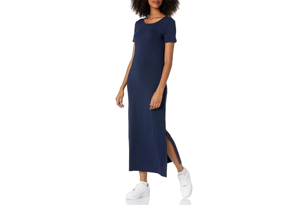 Amazon Essentials Women's Jersey Standard-Fit Short-Sleeve Crewneck Side Slit Maxi Dress Credit: Amazon