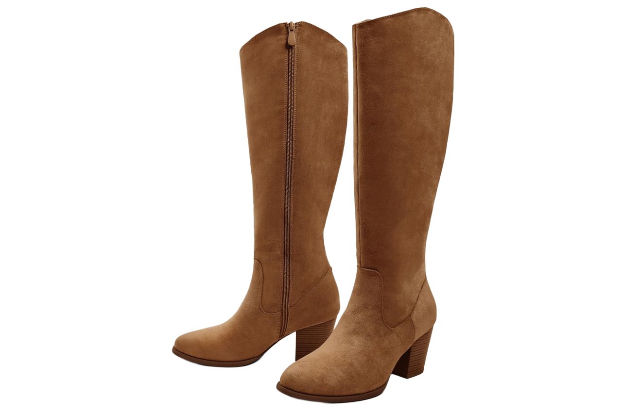 Ankis Women's Knee High Boots Pointed Toe 2.75in Chunky Heel Side Zipper Credit: Amazon