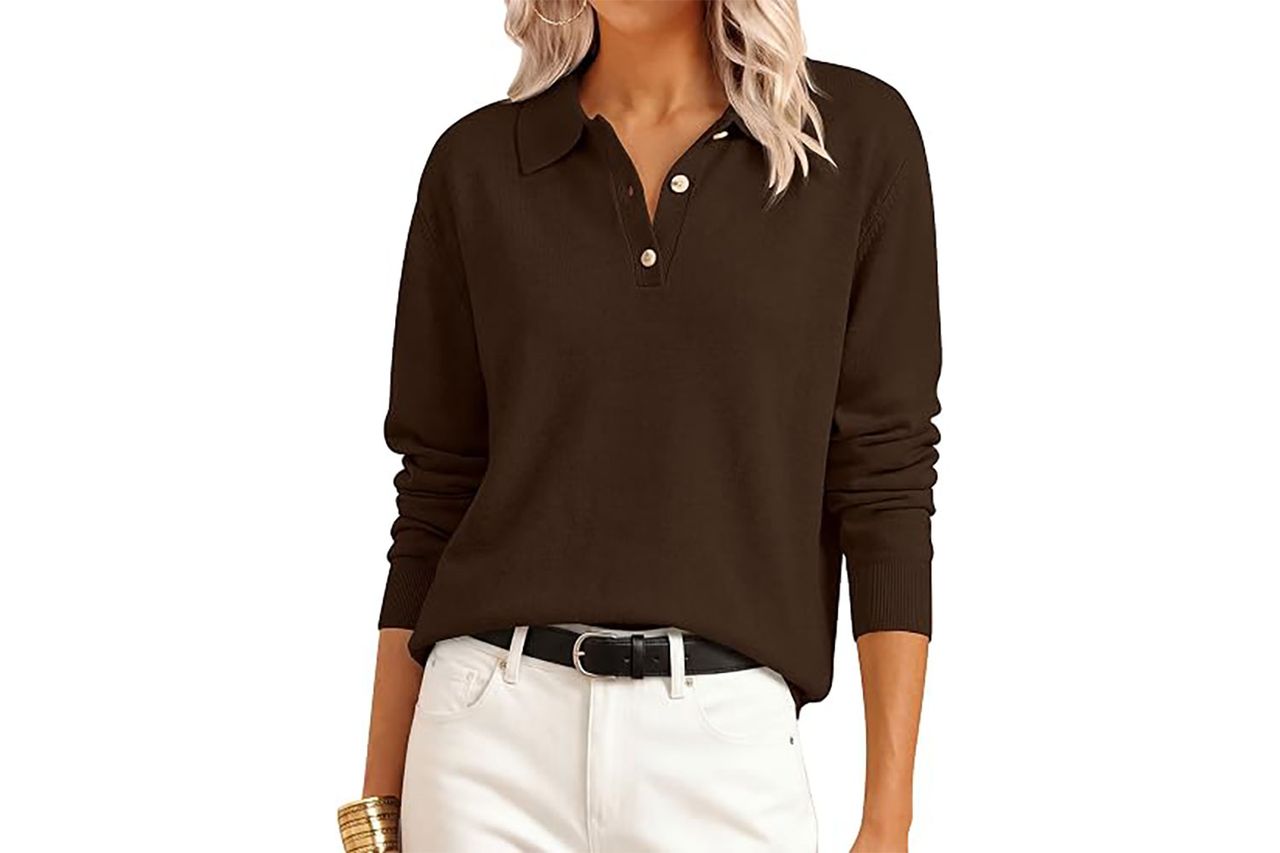 Anrabess Sweaters for Women Polo Collared Knit Long Credit: Amazon