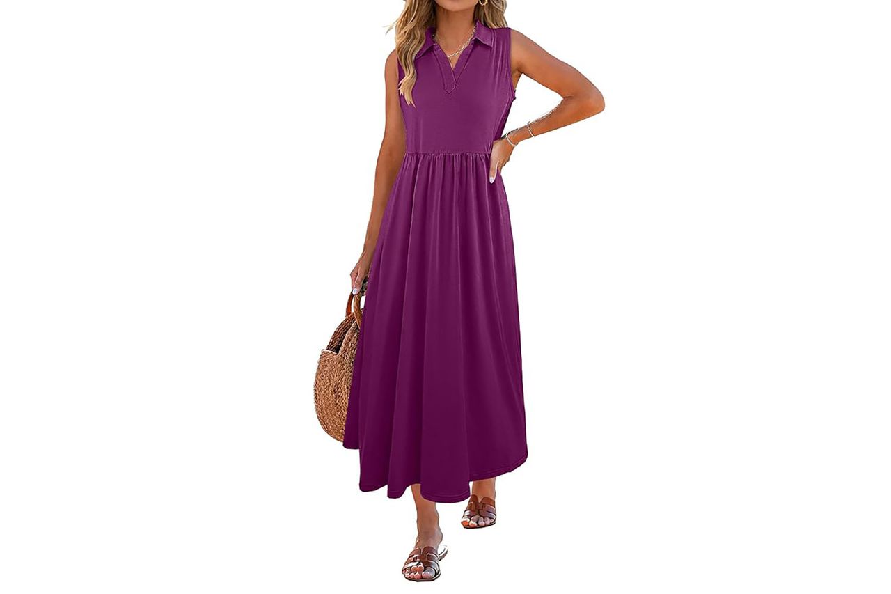 ANRABESS Womens Casual Dress Summer Sleeveless V Neck Sundress Aline Flowy Beach Maxi Dresses Travel 2026 Vacation Outfits Credit: Amazon