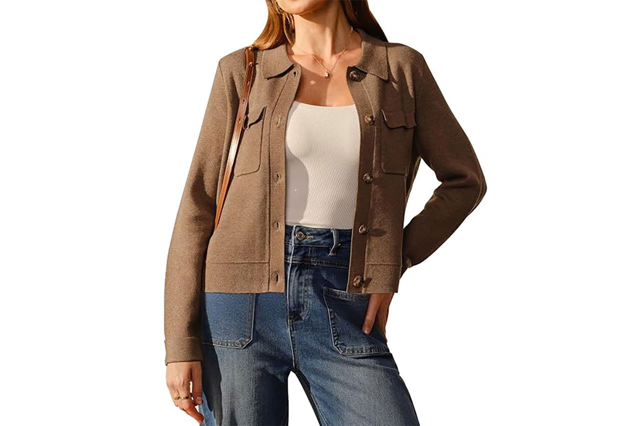 Arachandcloz Women's Wool Blend Cropped Sweater Cardigan Jacket Credit: Amazon