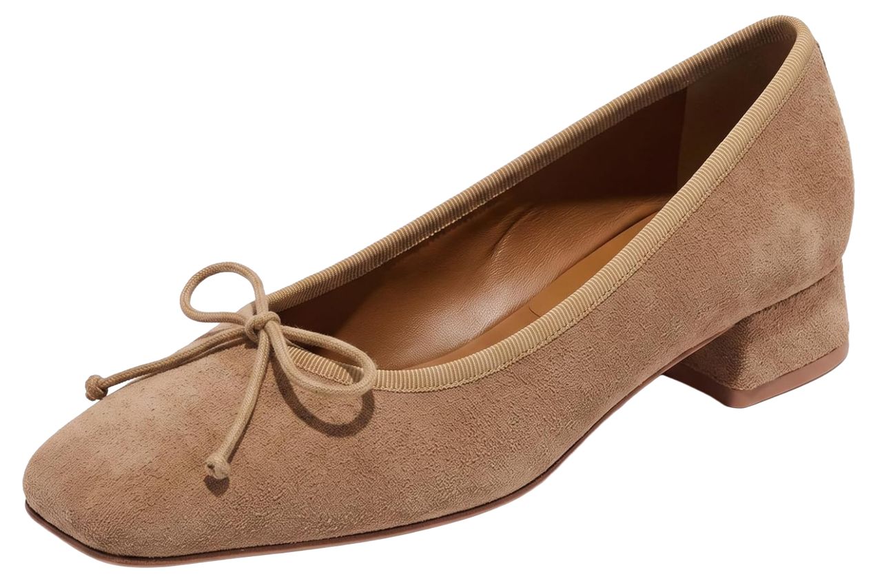 Ballet Pumps for Women Square Toe Low Block Heels Slip On Dress Shoes Credit: Amazon