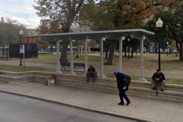 Bus stop near Pecan and Navarro streets in downtown San Antonio, where Jennifer Benavides was approached by Karla Ibarra, who allegedly handed her a 1-month-old baby. Bus stop in downtown San Antonio, where Jennifer Benavides was approached by Karla IbarraCredit: Google