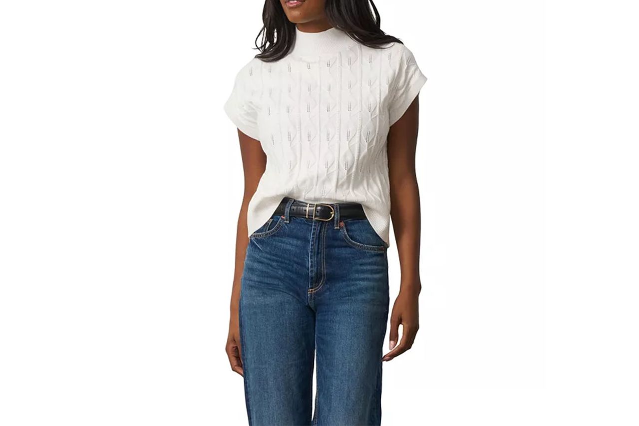 Cable & Gauge Leaf Cable Sleeveless Mock Neck Sweater Credit: Macy's