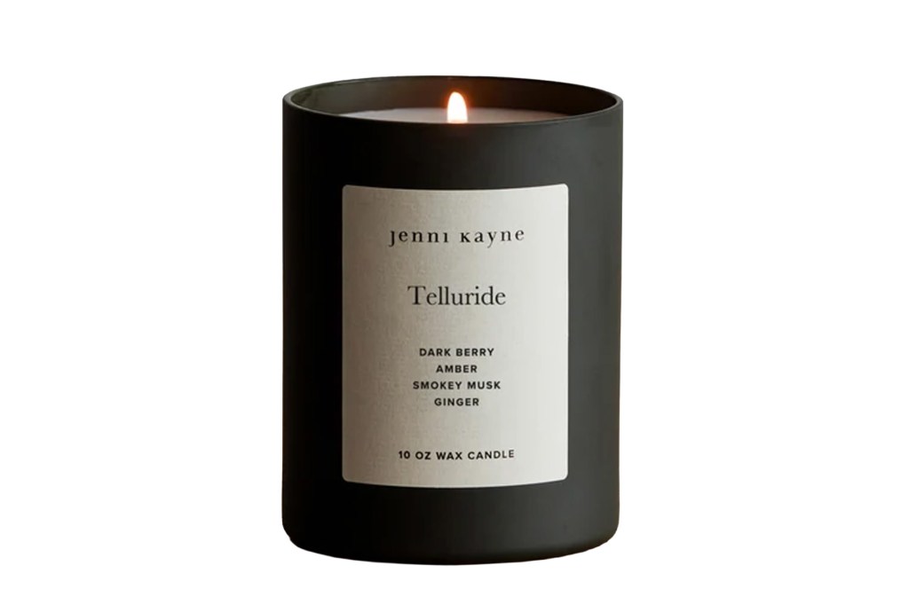 Jenni Kayne Telluride 10 oz wax candle, with notes of dark berry, amber, smokey musk, and ginger.