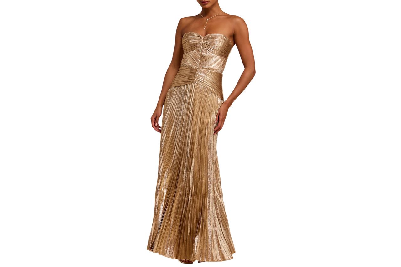 Charlene Champagne Pleated Strapless Maxi Dress - Lulus Credit: Lulus