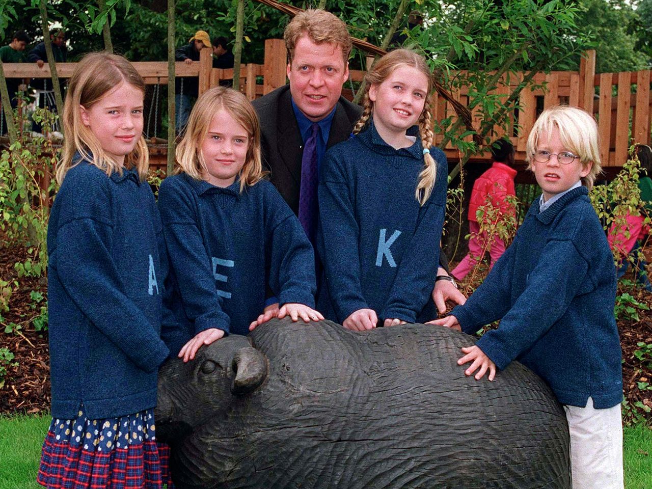 Earl Spencer with his children Amelia, Eliza, Kitty and Louis at the official opening of the Princess of Wales Memorial Playground and Walk in Kensington Gardens.Credit: Ken Goff/Getty