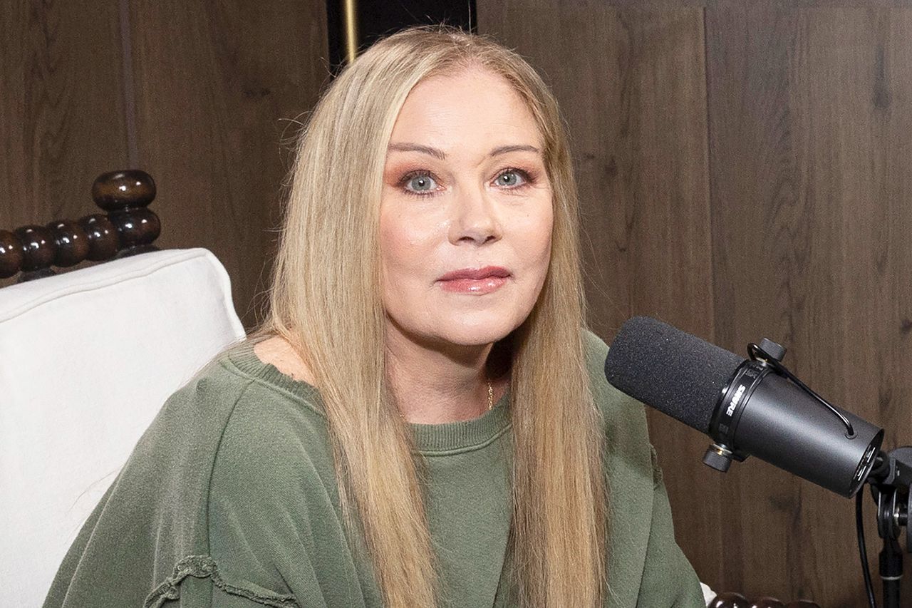 Christina Applegate and James Corden appear on SiriusXM’s ‘This Life Of Mine with James Corden’ at SiriusXM Studios on April 08, 2024 in Los Angeles, CaliforniaCredit: Emma McIntyre/Getty