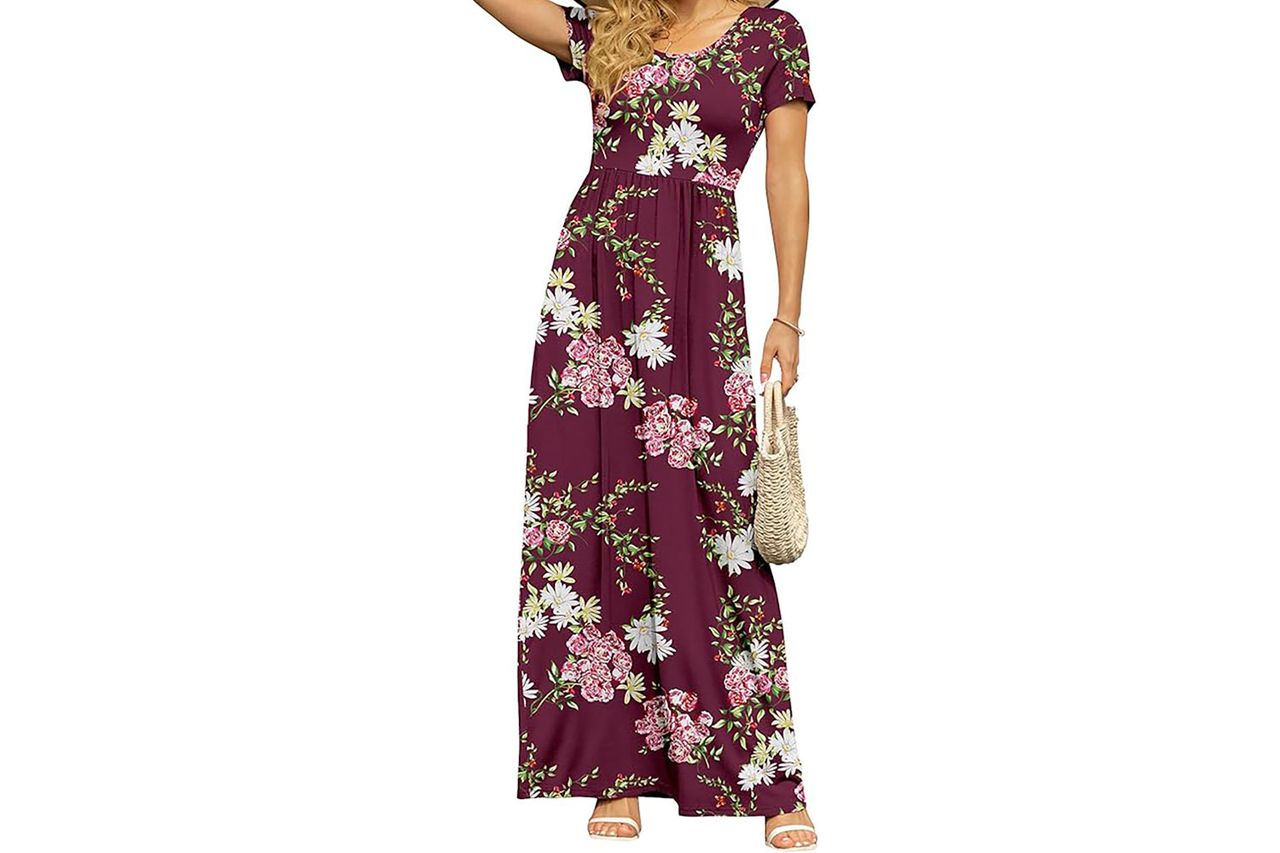DB MOON Women's Summer Maxi Dress Casual Short Sleeve Empire Waist Pockets | Credit: Amazon