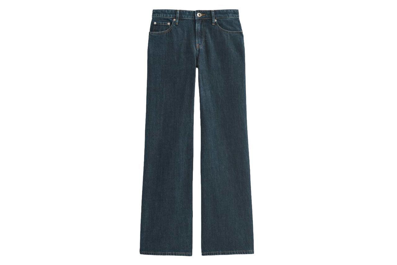 Pair of wideleg womens jeans with a dark indigo wash and front pockets Credit: Everlane