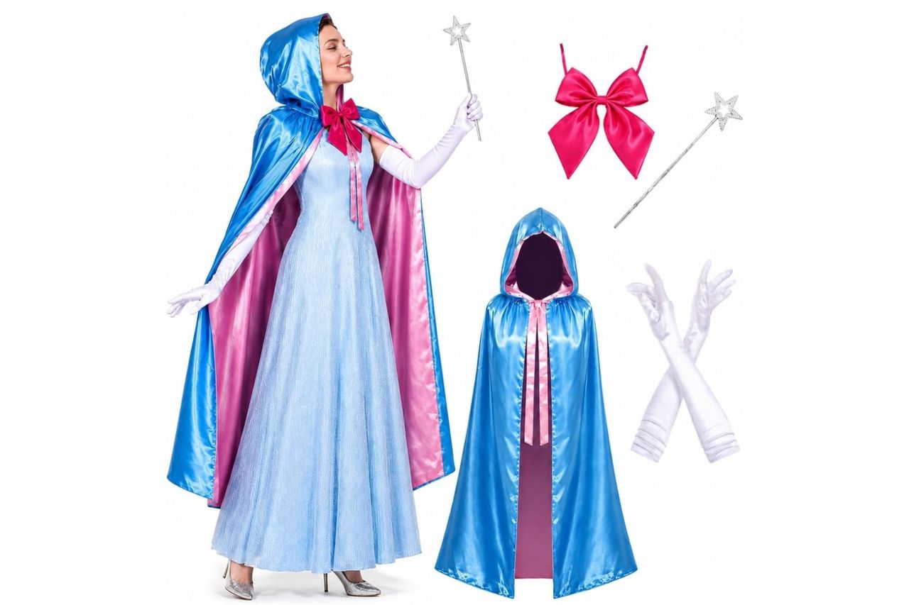 Fairy Godmother Costume Women Blue Hooded Cape Halloween Cosplay Credit: Amazon