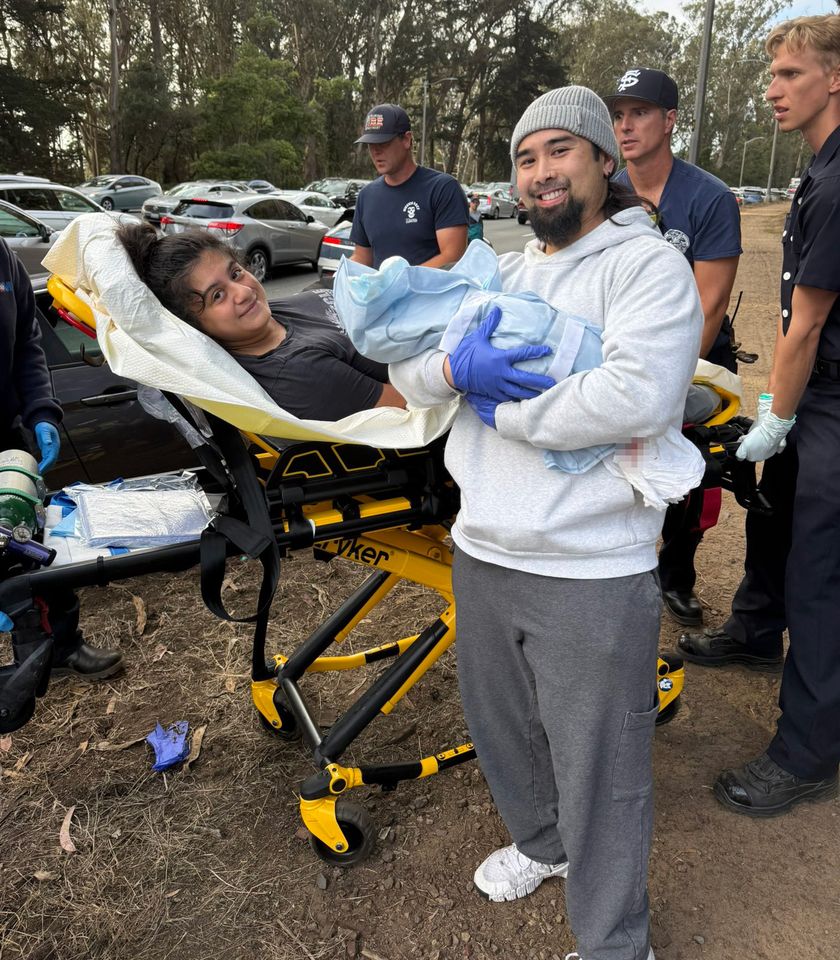 San Francisco firefighters and paramedics assist a mother and her newborn baby Cielle Ray following a roadside childbirth in San Francisco. The family and their newborn girl, Cielle RayCredit: X/@SFFDPIO