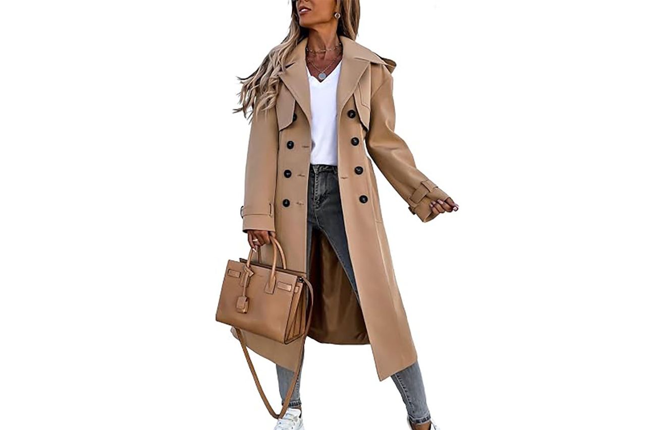 Fisoew Women's Double Breasted Long Trench Coat Credit: Amazon