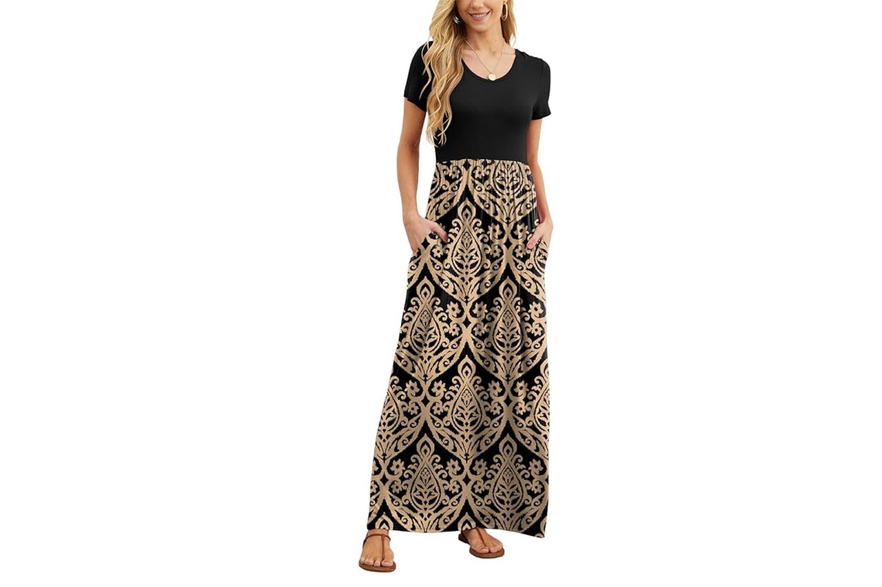 GRECERELLE Women Summer Casual Maxi Long Dress Short Sleeve Crew Neck with Pockets, Size S-3XL Credit: Amazon