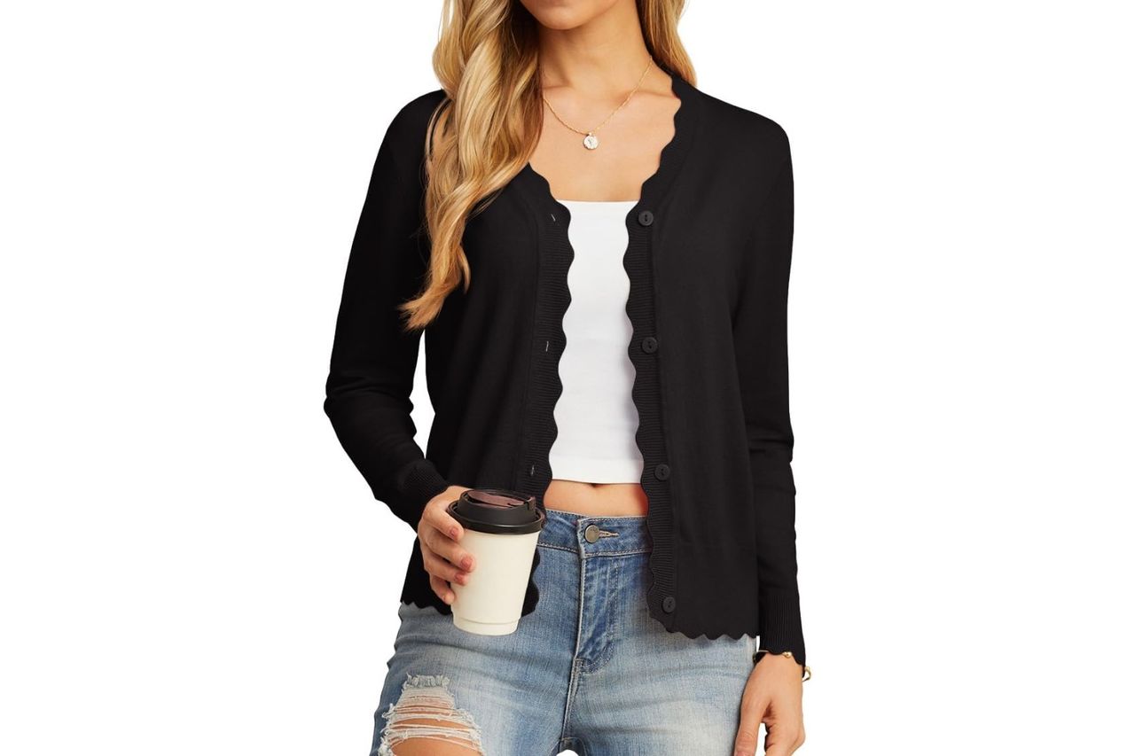 GRECERELLE Women's Long Sleeve V-Neck Button Down Cardigan Knit Shrugs Sweater Credit: Amazon
