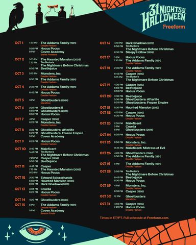2026’s 31 Nights of Halloween scheduleCredit: Freeform