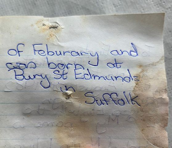 A handwritten letter discovered beneath the stairs of a home in Suffolk, where it had been hidden for 44 years. A photo of the letterCredit: Michelle Harwood/Facebook