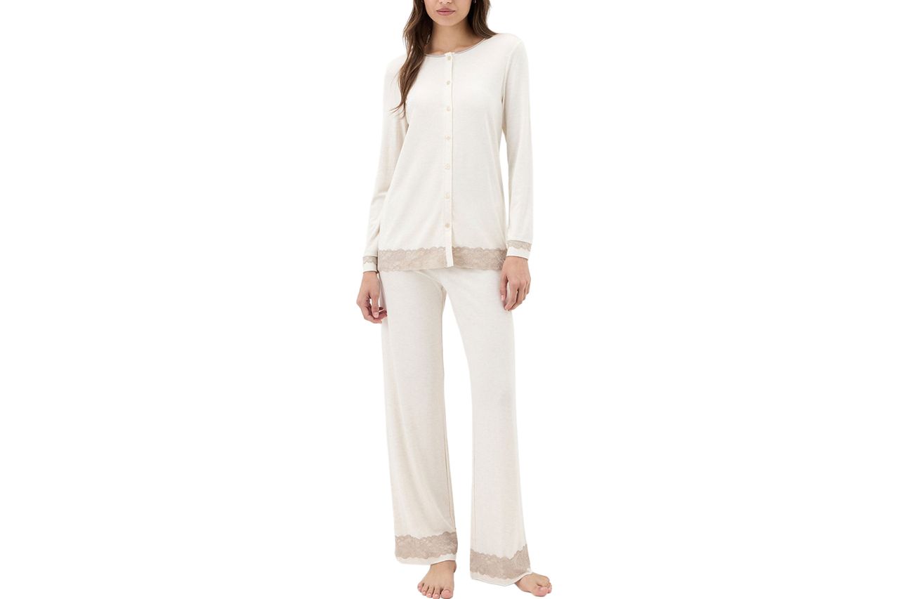 Intimissimi Lace Trim Button-Up Full-Length Pajamas Credit: Intimissimi