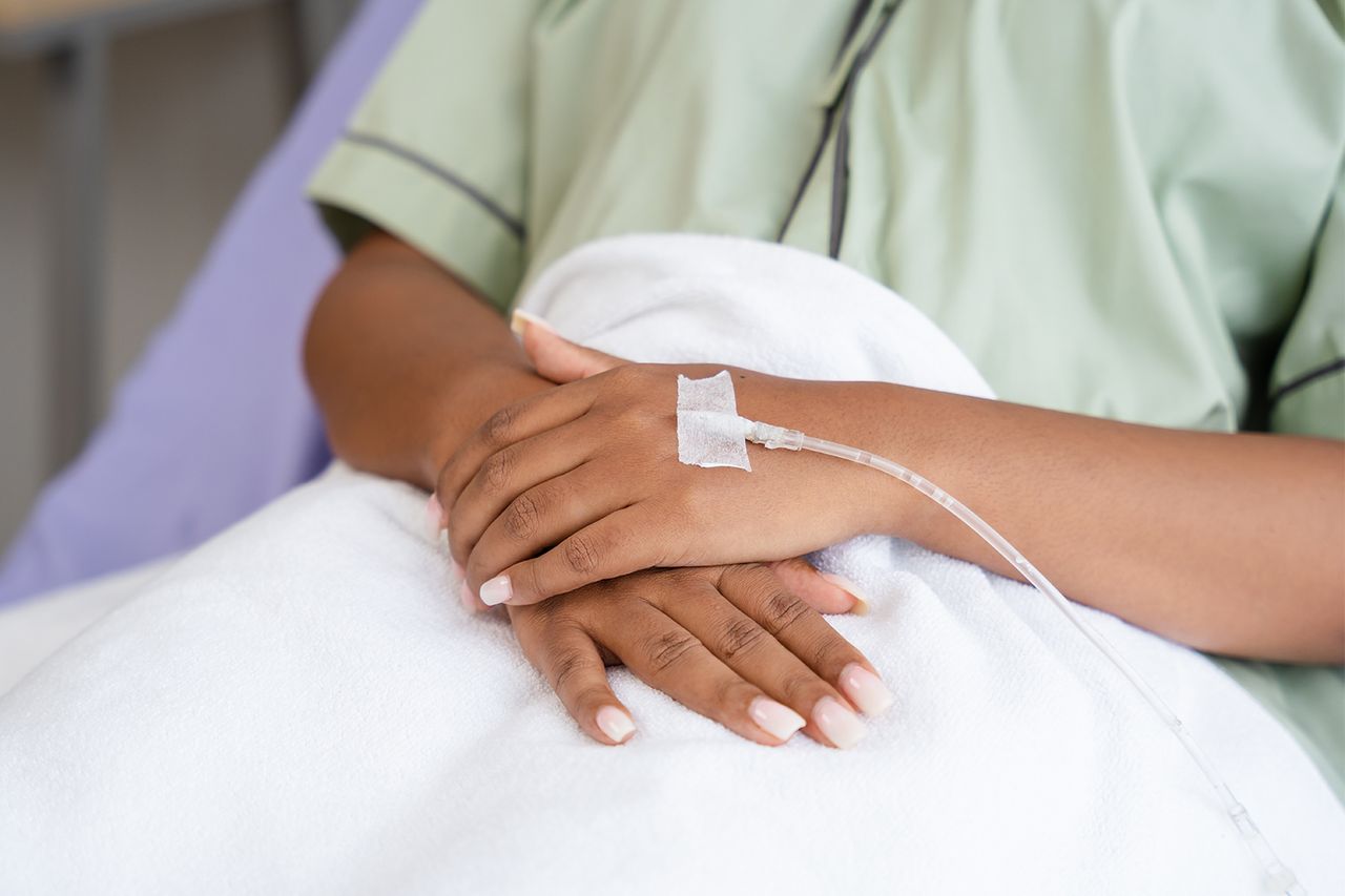 Close up IV drip on patient hand - stock photo A patient in a hospital (stock image)Credit: Twenty47studio/Getty