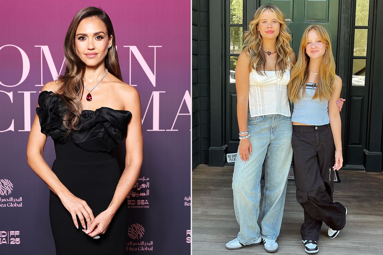 Jessica Alba attends the 2015 Jessica Alba attends the 2015 “Women In Cinema” Gala in Cap d’Antibes, France; Jessica Alba’s two daughters Honor and Haven in August 2023.Credit: Daniele Venturelli/Getty; Jessica Alba/Instagram