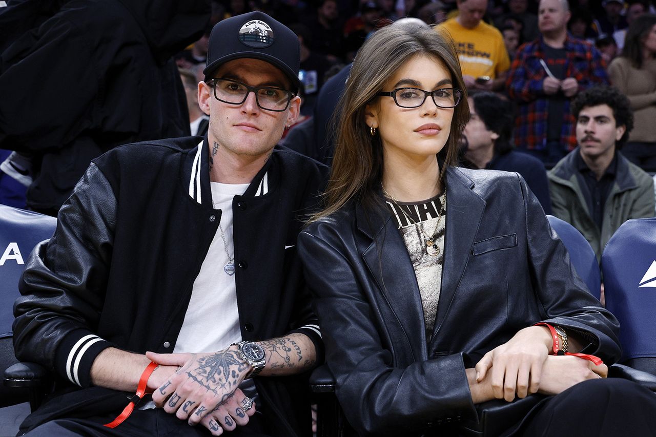 Kaia Gerber and Presley Gerber attend the Los Angeles Lakers and San Antonio Spurs basketball game Presley Gerber (left) and Kaia Gerber in 2024.Credit: Kevork Djansezian/Getty