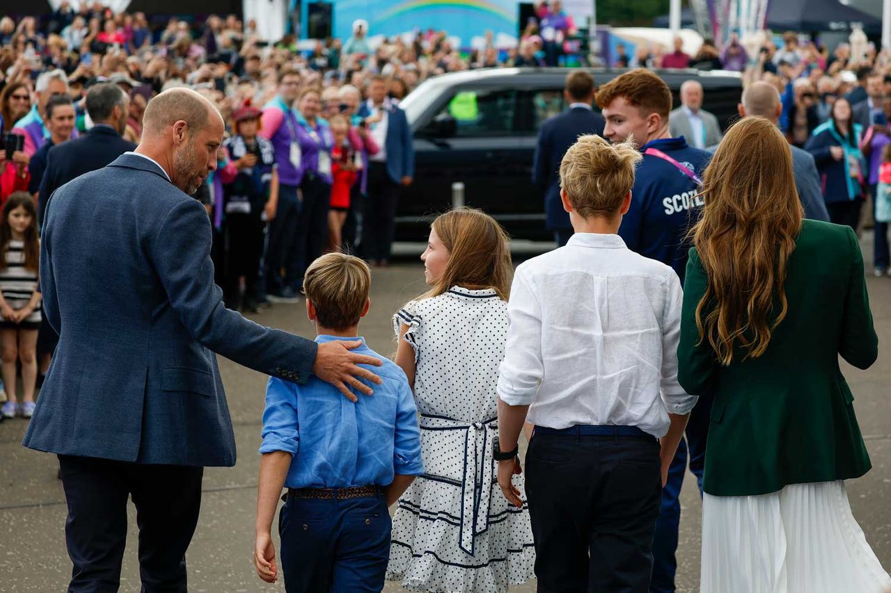 Prince William, Prince of Wales, Duke of Rothsay and Catherine, Princess of Wales, Duchess of Rothsay with Prince George, Princess Charlotte and Prince Louis arrive for the Glasgow 2026 Commonwealth Games at The Hydro on August 1, 2026 in Glasgow, Scotland.on August 01, 2026 in Glasgow, Scotland. Prince William, Prince Louis, Princess Charlotte, Prince George and Kate Middleton arrive at the Commonwealth Games in Glasgow, Scotland, on Aug. 1, 2026Credit: Jeff J Mitchell/Getty