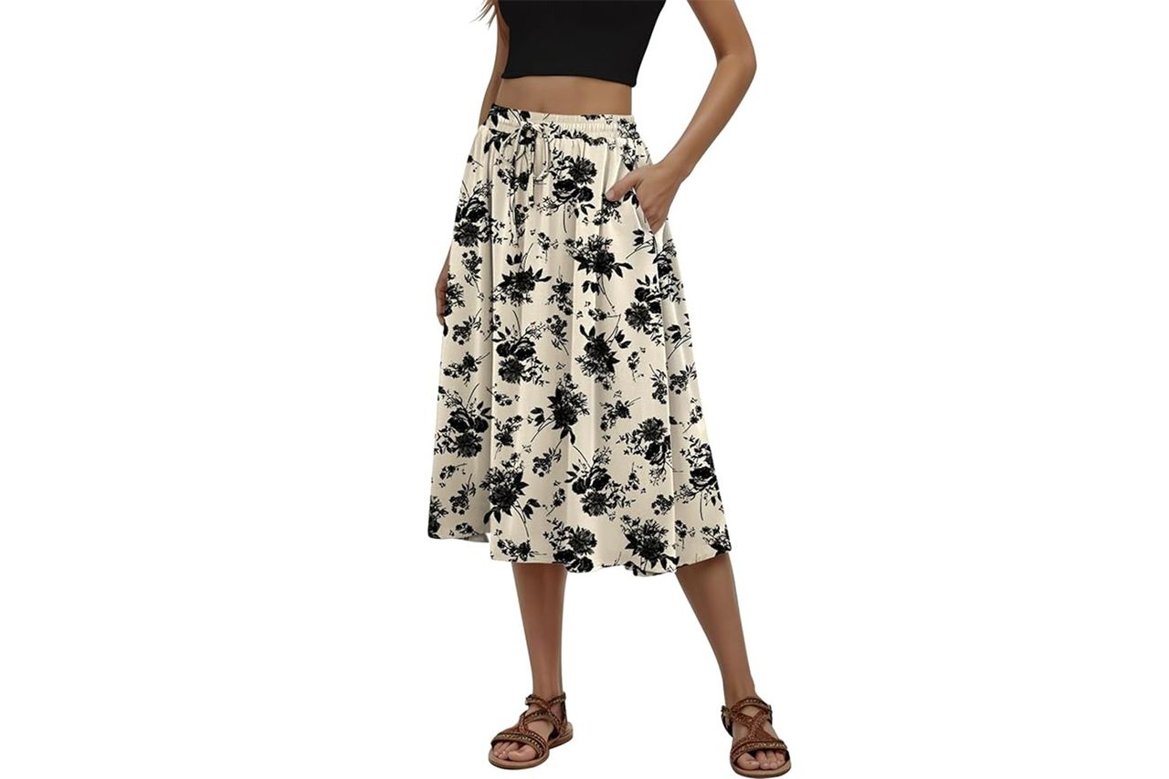 MLXSJ Women's Midi Skirt Summer Pleated Flowy Elastic High Waisted Skirts Credit: Amazon