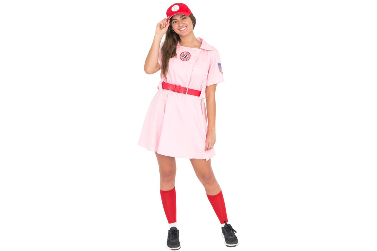 Officially Licensed AAGPBL Rockford Peaches Costume, Rockford Peaches Baseball Costume Women Dress for Halloween Cosplay Credit: Amazon