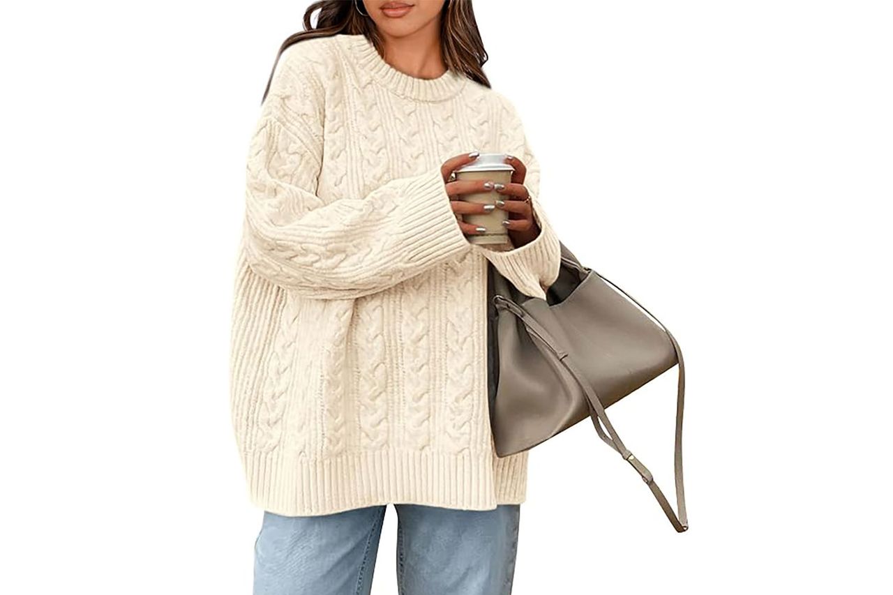 Okiwam Women's Oversized Sweater Crewneck Cable Credit: Amazon