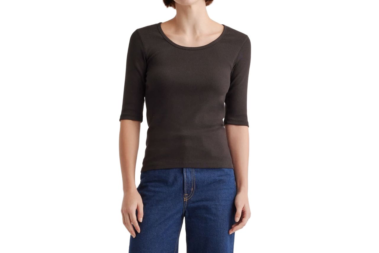 Organic Cotton Micro-Rib Elbow Sleeve Tee Credit: Quince