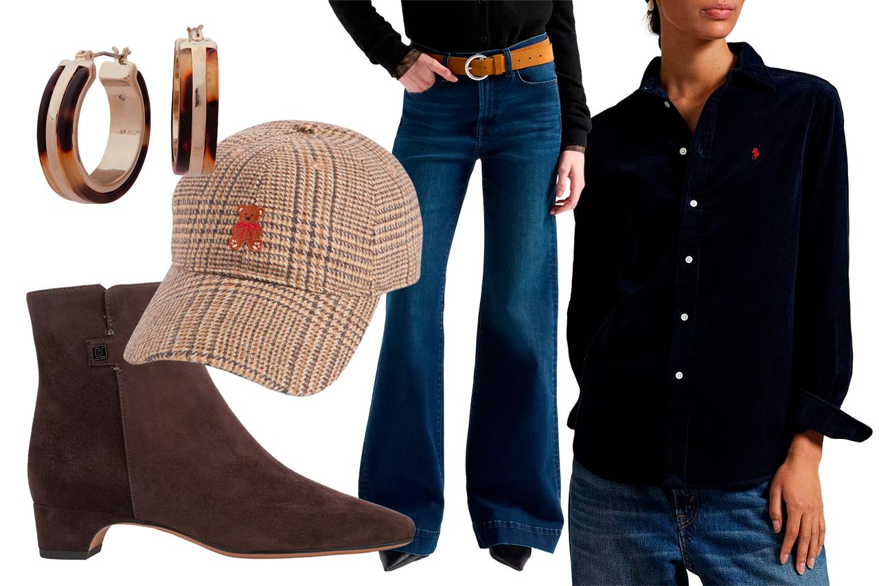 A styled collection showcasing fall outfits including boots jeans shirt cap and earrings Credit: Macy's(5)