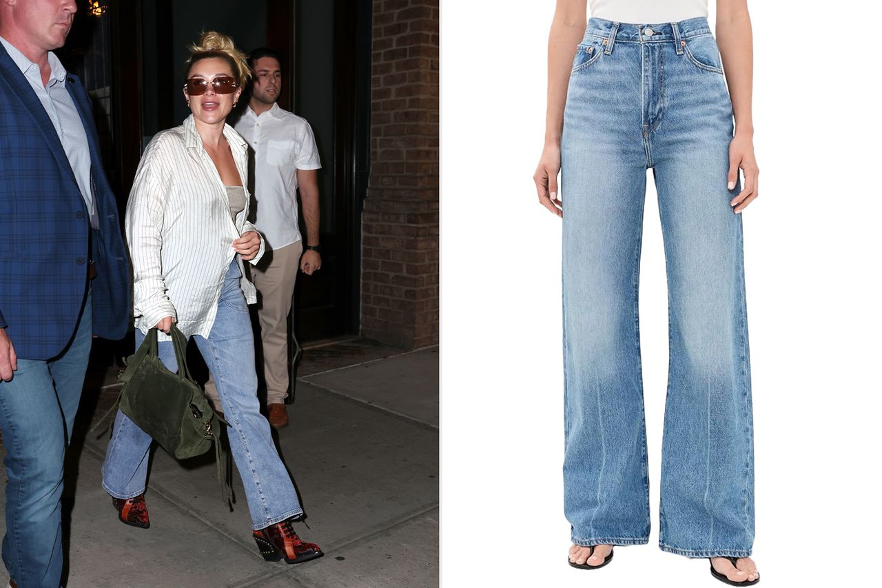 Florence Pugh and amazon jeans Credit: Jason Howard/Bauer-Griffin/GC; Amazon