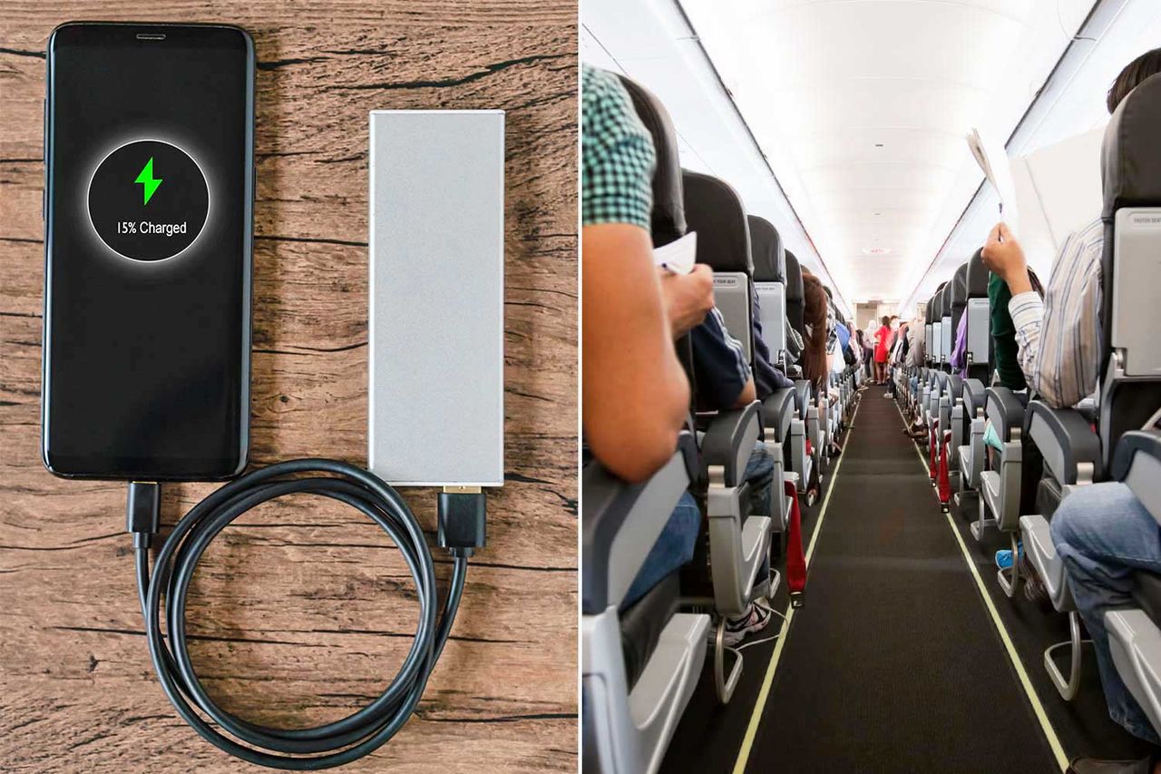 power bank; plane aisle Credit: Getty (2)