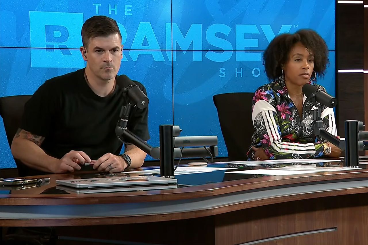 Rosey Edeh and another person seated at microphones during a broadcast The Ramsey ShowCredit: The Ramsey Show/YouTube