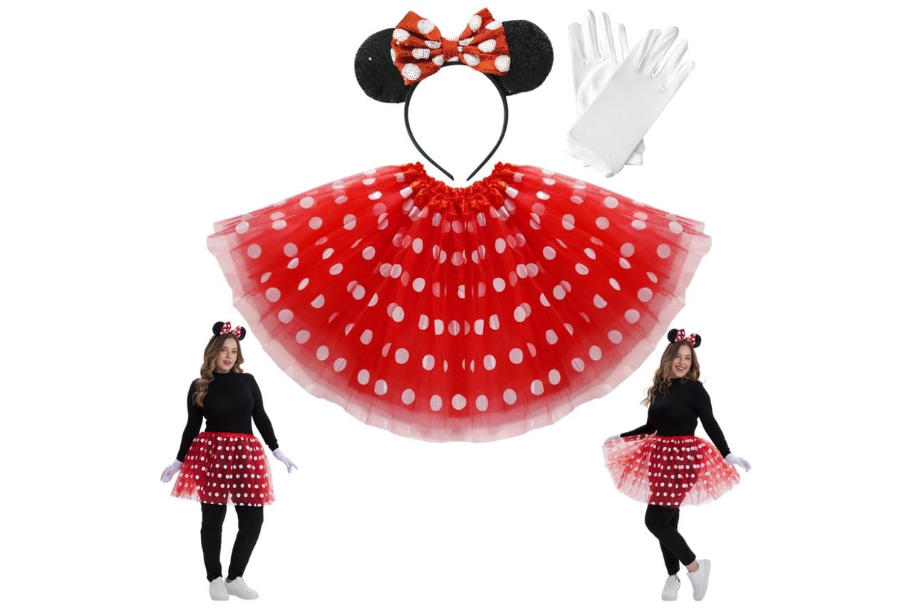 Women Red and White Polka Dots Tutu Mouse Halloween Costume Credit: Amazon