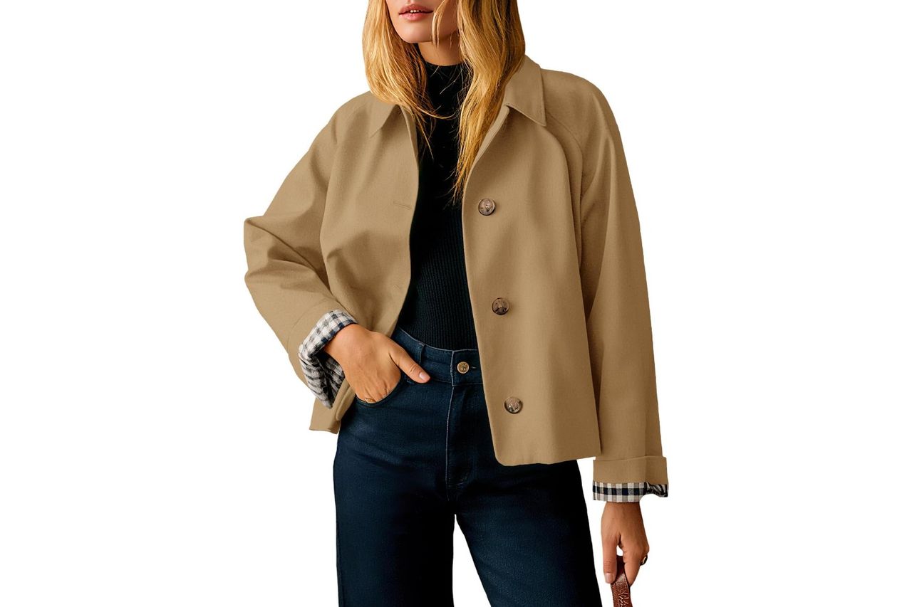 tankeaneo womens cropped trench coat lightweight single breasted Credit: Amazon