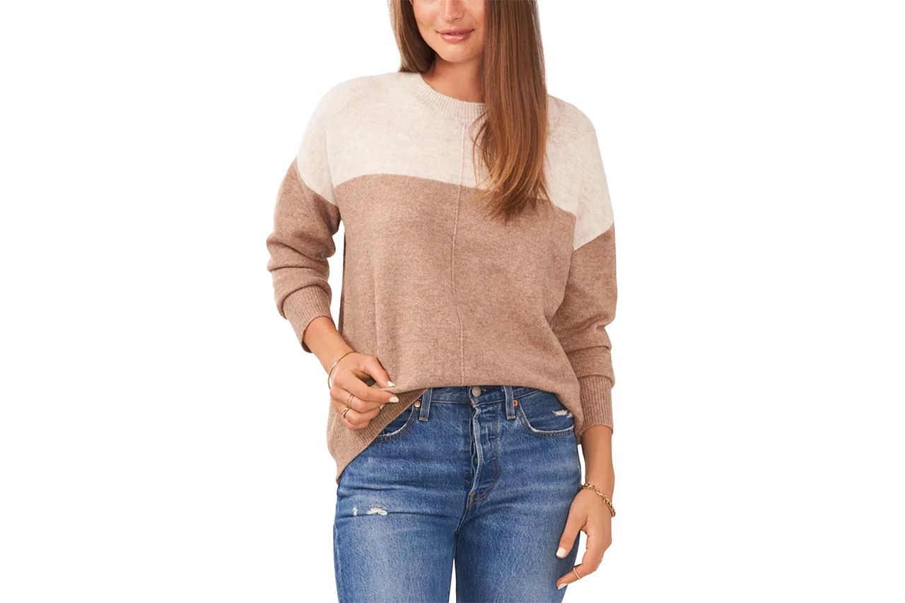Vince Camuto Cozy Extended Shoulder Color Blocked Sweater Credit: Macy's